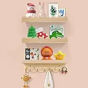 Floating Scalloped Shelves for Nursery -16 Inch Nursery Bookshelf for Wall Set of 3, Floating Wall Book Shelves Montessori Kids Book Storage & Floating Shelves Set