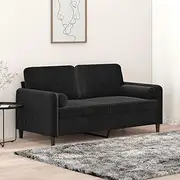 2-Seater Sofa with Throw Pillows Black 140 cm Velvet,Modern Velvet TwoSeater Sofa with Throw Pillows for Living Room and Relaxation Living Room Furniture