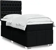 vidaXL King Single Box Spring Bed with Mattress & Adjustable Headboard - Black Fabric Bedroom Furniture