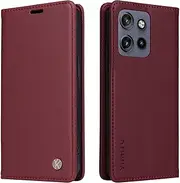[YBFJCE] Case for Motorola Edge 50 Neo PU Leather Wallet Cover,Flip Folio Case with Card Holders,Magnetic Phone Cover Compatible with Motorola Edge 50 Neo,Wine Red