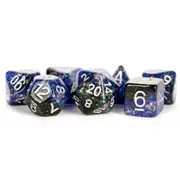 7pc Fanroll by Metallic Resin/Poly Eternal RPG Tabletop Dice Set 16mm Blue/Black