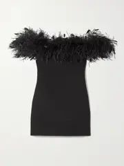 [Valentino Garavani] Valentino Garavani - Feather-trimmed Wool And Silk-blend Mini Dress - Black - IT38 IT 38 Black