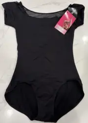 Gaynor Minden Ballet Leotard Lace Cap Sleeve Adult Medium Black NWT Lightweight