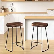 ALFORDSON Set of 2 Bar Stools 75cm Light Wood Tractor Dining Chairs with Floor Protector Retro Kitchen Vintage Barstools with Wooden Seat for Home Bar Dining RoomDark Wood