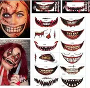 Halloween Face Tattoo, Halloween Face Tattoos 12Pcs Temporary Face Tattoos Clown Horror Mouth Tattoo Stickers Day of The Dead Temporary Scar Tattoos Face Decals for Cosplay Party Decor