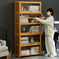 在飛比找樂天市場購物網優惠-書櫃現代簡約帶門防塵格子櫃組合立櫃窄櫃實木書架落地儲物櫃置物