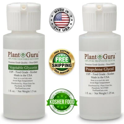 Vegetable Glycerin Propylene Glycol 1 oz Each USP 99.9 % Pure Food Grade VG PG
