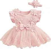 [AIEOE] Newborn Baby Girl Romper Summer Dress Baby Floral Dress First Birthday Outfit Boho with Headband 0-18 Months