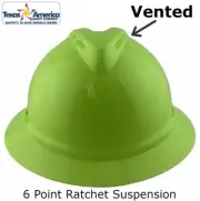 MSA Advance Full Brim Vented Hard hat with 6 pt Ratchet Suspension - Hi Viz Lime