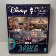 Disney Thomas Kinkade Mickey, Aladdin, Tangled Jigsaw Puzzle w/ Glue, NEW SEALED