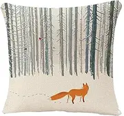 YGGQF Throw Pillow Case Winter Forest Landscape Fox Bird Throw Pillow Covers Decorative Cushion Cover Sofa Bed Pillow Case 18 x 18 Inch