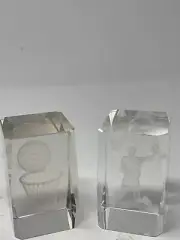 Two Crystal paperweights with laser etch basketball and hoop holographic