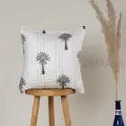 Grey Palm Tree Kantha Print Hand Block Indian Cotton Cushion Cover Pillow Case
