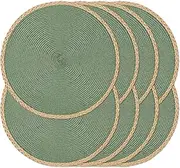 Noctiflorous Round Braided Placemats Set of 8 Table Mats 15 Inches Washable Heat Resistant for Dining Table Non-Slip Indoor Outdoor Place Mats for Thanksgiving Christmas Easter(Green Thin Edge 8)