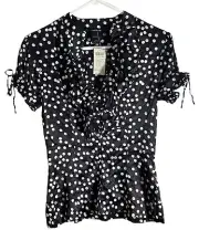 Arden B Silk Black & White Top Women’s Sz XS Blouse Ruffled Classic NWT