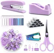 Purple Office Supplies Set, Stapler and Tape Dispenser Set, Office Desk Accesso
