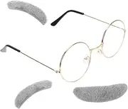 Baluue 1Set Old Man Costume Accessories Fake Eyebrows and Glasses of School Dress Up and Halloween Fun