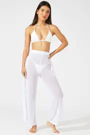 White Ruffle Beach Pants - Size M, Women's Sarong