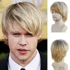 Men Handsome Short Wavy Wig Natural Blonde Cosplay Party Full Wigs Hair&