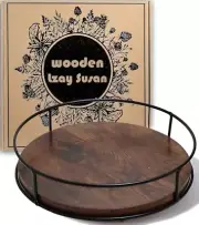 9 Inch Wood Lazy Susan Turntable for Table, Kitchen 9"D X 2.5"H Black Wood