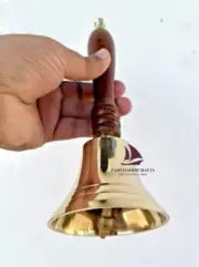 ZAIN 8" Solid Brass Hand Bell School Bell with Wood Handle Call Service Bell