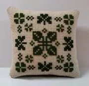 FINISHED ST PATRICKS CLOVER CROSS STITCH MINI PILLOW DOUGH BOWL TIERED TRAY