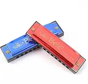 Pack of 2 Harmonica, 10 Holes Harmonica, Diatonic, Major Blues Harmonica, Mouthharp, Perfect Music Gift, for Adults, Beginners and Artists (Red Blue)