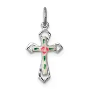 Sterling Silver Rhodium-Plated With Enamel Cross Pendant