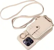 Ultrathin Case for iPhone 16/16 Pro/16 Plus/16 Pro Max, Wallet Leather Phone Cover with Long Shoulder Strap Multifunctional Cases,16plus,Beige