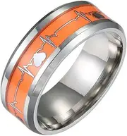 [VPbao] 8mm Luminous Glow ECG Couple Ring Titanium Steel Love Wedding Band