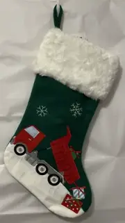 Dump Truck Christmas Stocking Hobby Lobby Embroidered Faux Fur 17.5" NEW