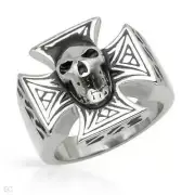 Gentlemens Skull on a Cross Ring Crafted in Black Enamel/Stainless steel size12