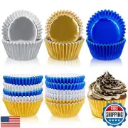 Whaline 150Pcs Graduation Foil Cupcake Liners Congrats Grad Baking Cups Blue