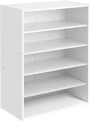 [HAIOOU] 5 Tier White Shoe Rack, 24 Inches Stackable Wooden Shoe Shelf Organizer Free Standing Shoe Storage Stand with One Movable Storage Shelf for 10-15 Pairs, Perfect for Entryway, Hallway, Closet
