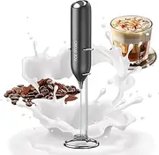 CIRCLE JOY Milk Frother Handheld with Stand Battery Operated Milk Foamer Electric Mini Drink Mixer for Coffee, Cappuccino, Lattes, Frappe, Matcha and Hot Chocolate, Black