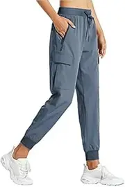 [Placitiume] Women's Cargo Joggers - Lightweight Quick Dry Hiking Pants for Athletic Workout, Lounge, and Casual Outdoor Activities