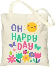 [Amakoo] Canvas Tote Bag Aesthetic for Women, Cute Reusable Cloth Cotton Bags for Shopping School Grocery Shoulder Bag - A