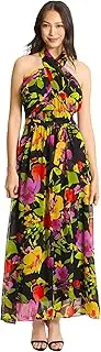 [London Times] Women's Twist Neck Feminine Chiffon Halter Maxi Dress Occasion Guest of Mother of The Bride