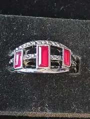 Paparazzi Red Hematite Stones Rhinestones Black Gunmetal Ring
