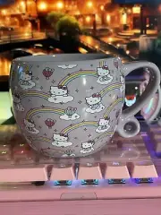 2023 Sanrio Hello Kitty Purple Mug Rainbows Hot Air Balloons Clouds Loop Handle
