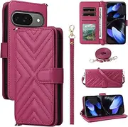 Compatible with Google Pixel 7a Cover,Flip Kickstand Double Card Slot Wallet Case Red