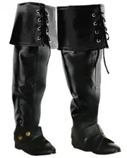 Deluxe Black Leather Look Pirate Boot Covers