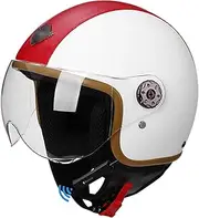 Bluetooth Motorcycle Helmet Vintage Leather Open Helmet with Bluetooth Jet Helmet Removable Liner for Men Ladies Motorcycle Scooter Cruiser DOT/ECE Approved