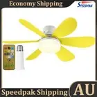 Ceiling Fan LED Lamp E27 Socket Fan Light Remote 52cm (Yellow Crystal Shell) AU