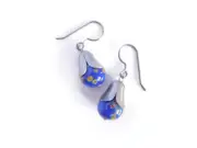 Blue Japanese Millefiori Glass Flower Earrings, Handmade with Vintage Beads