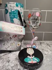 NIB Delish hand painted WINE GLASS goblet Happy Birthday
