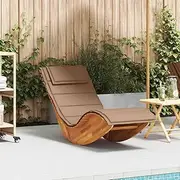 Rocking Sun Lounger with Soft Cushion - Acacia Wood Outdoor Reclining Patio Chair for Lawn, Gravity-Free Relaxing, Foldable Lounger