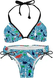 [suojapuku] Bikini Set for Women,Two Piece Swimsuit,Australia Landmark Tower Wild Animal,Women's Bikini Sets