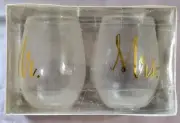 NEW IN BOX - Slant Mr & Mrs Stemless Wine Glasses - Set of 2 In Exc Unused Cond