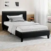 ALFORDSON Bed Frame Bed Base King Single Size, Mattress Platform with Wooden Slats & Adhesive Velcro Strips, Mattress Foundation 150kg Capacity, PU Leather Black
